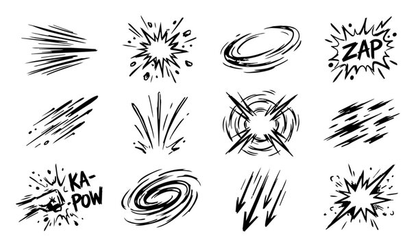 Comic Book Action Effects Hand Drawn Vector Set