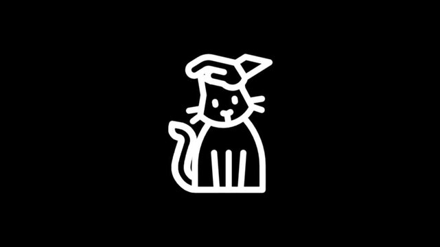 Cute cartoon cat wearing a chef hat, simple line art animation loop