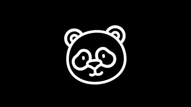 Cute panda bear face icon animation on black background
