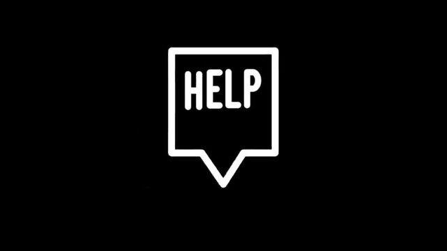 Animated white help icon with speech bubble on black background
