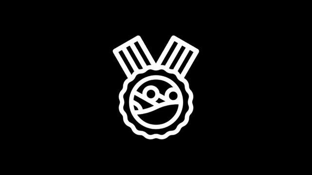 Animated white icon of a medal with ribbon on black background