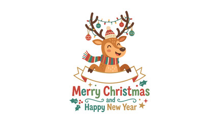 Fototapeta premium Cute Reindeer Wearing Christmas Lights and Scarf