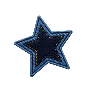 Double layer denim star patch with yellow stitching details ideal for casual clothing templates.