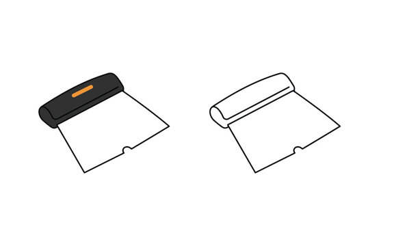 Metal putty knife scraper tool with black handle and outline icon isolated on a clean white background