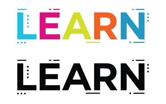 Colorful and black word learn typography design isolated on a white background for educational projects