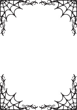 Halloween spider web corner borders decorative spooky elements for invitations and party flyers isolated on white background
