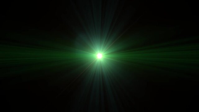A vivid green laser beam emitting light in the darkness, displaying diffraction effects and radiant patterns, emphasizing science, optics, and laser technology.