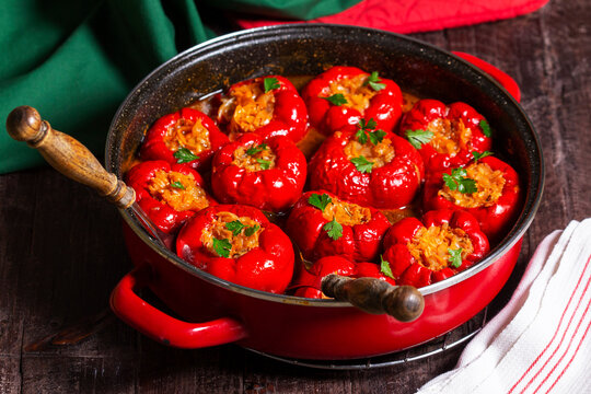 Stuffed Peppers with Cabbage, Carrots and Onions