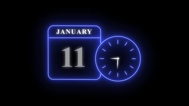 Neon january 11 date with analog clock design