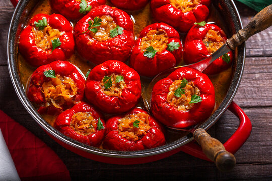 Stuffed Peppers with Cabbage, Carrots and Onions