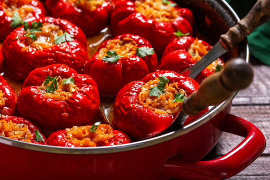 Stuffed Peppers with Cabbage, Carrots and Onions