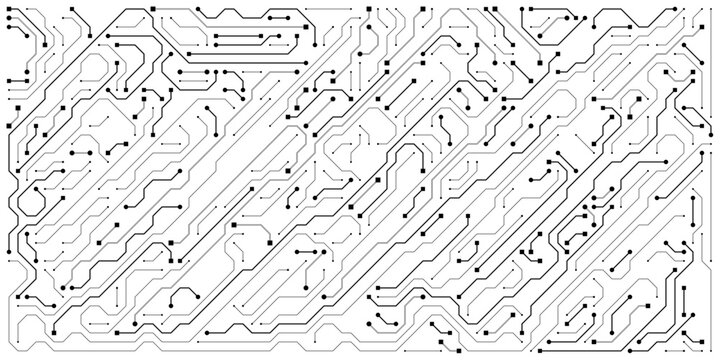 Abstract parallel black circuit board traces vector PCB line art background