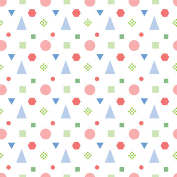 Seamless geometric pattern with circles and triangles on a white background. Bedding