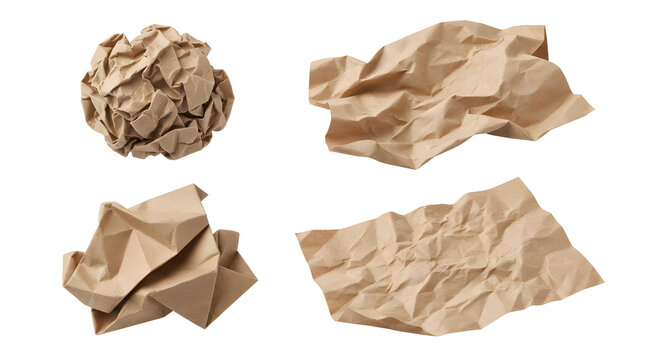 Realistic Crumpled Kraft Paper Pieces and Wrinkled Sheets