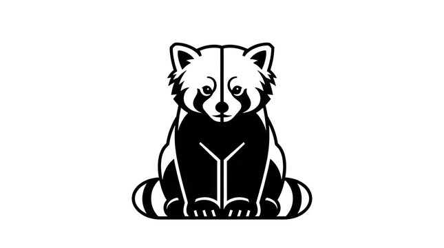 Minimalist black and white red panda illustration.