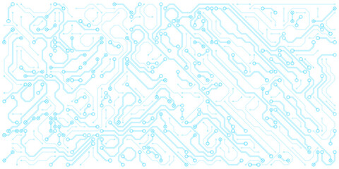 Fototapeta premium Abstract diagonal light blue circuit board traces vector cyan PCB pattern