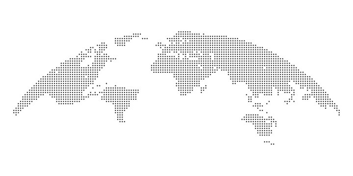 World Map Halftone Icon Vector Illustration. Grey Dot Pattern Silhouette Of Continents Isolated On White Background. Vintage Retro Style Global Geography Symbol For Design.