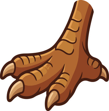 Cartoon illustration of a brown chicken foot with sharp claws