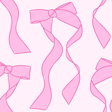 Flowing Pink Ribbon Bow Seamless Pattern Cute Hand Drawn Coquette Ribbon Texture for Gift Wrap and Decor