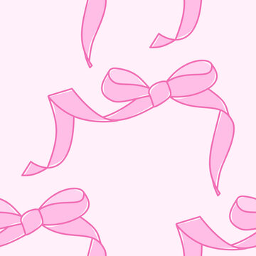 Flowing Pink Ribbon Bow Seamless Pattern Cute Hand Drawn Coquette Ribbon Texture for Gift Wrap and Decor