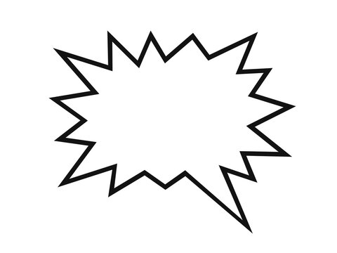 Black jagged speech bubble outline with explosive comic burst shape on white background. Spiky frame creates dynamic callout effect. Vector for comics, posters, stickers and graphic design.