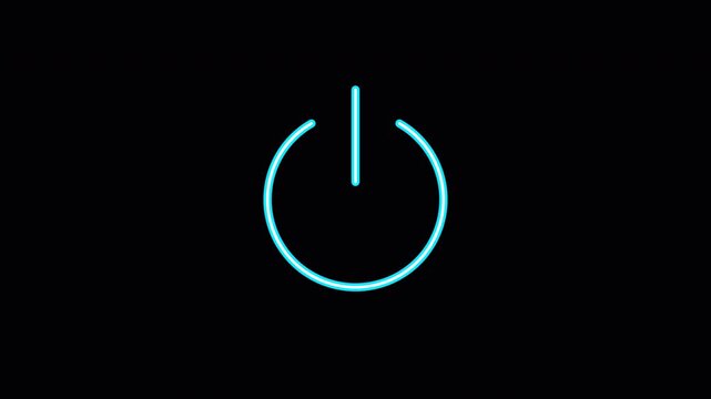 Neon glowing power button icon video animation on black background. Neon light power button turning on and off animation. Power Switch symbol video animation. Power switch and button icon animation. 