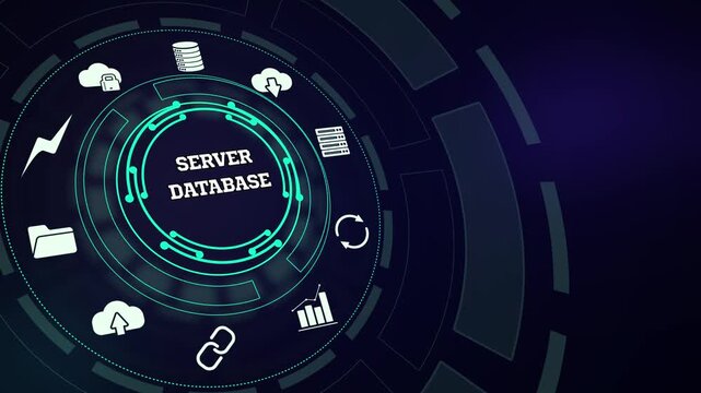 Structuring enterprise cloud storage architecture using a futuristic server database interface panel featuring cyan telemetry icons