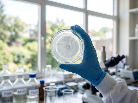 ia generated. Advanced laboratory for gourmet and medicinal mushroom cultivation featuring mycology technology and mycelium research.

