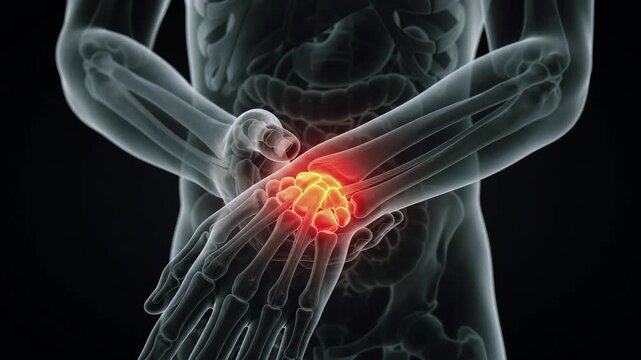 3D Medical Anatomy Visualization of Wrist Pain in Adult Male on Black Background