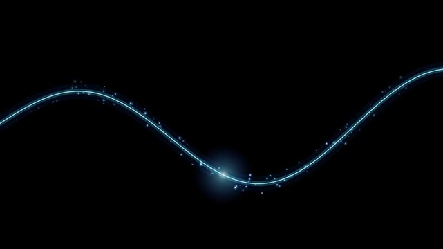 Abstract glowing blue wave line with particles on black