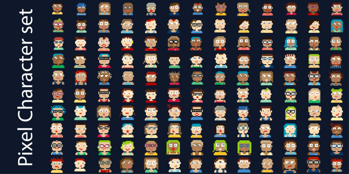 Pixel Character Set Vector Illustration, Retro Game Characters, 8 Bit People Avatars and Gaming Sprites Collection