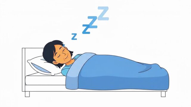 Vector illustration of a relaxed person sleeping soundly in a comfortable bed with Zzz icons