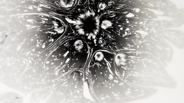 Slow Reaction. A drop of black ink on white paper falls and flows through it, creating a very nice spot with a stains