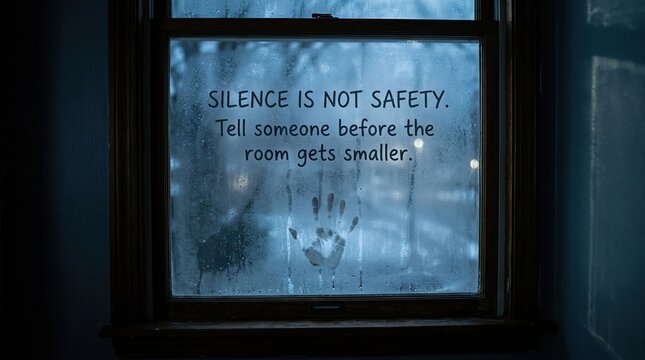 Handprint and message on a foggy window urging communication with importance communication