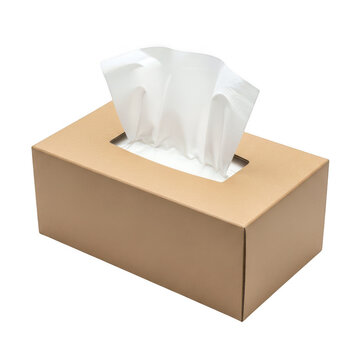 Empty cardboard tissue box with paper protruding