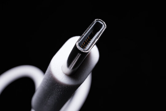 White USB Type-C Cable Plug Connector Macro Electronics