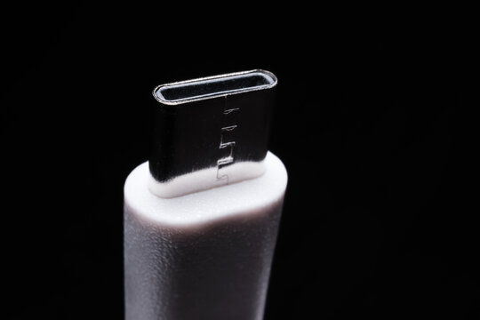 White USB Type-C Cable Plug Connector Macro Electronics