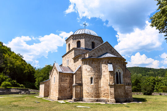 Eastern facade of Gradac Monastery with dome and apses