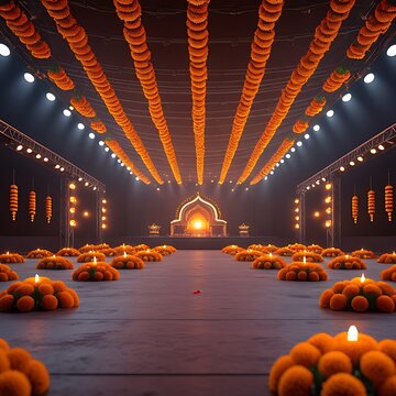 Traditional indian wedding venue marigold flowers glowing candles wallpaper images