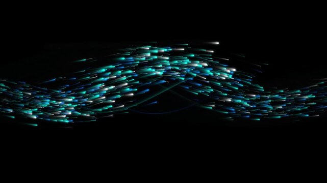 Abstract cyan light speed trails undulating in dynamic wave stream for video overlay