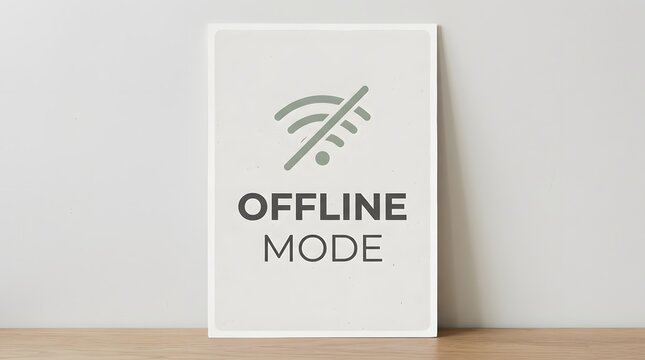Offline mode text sign with a disconnected wifi symbol on a white background wifi icon no connection internet issue status sign network error no signal black text connectivity loss web design