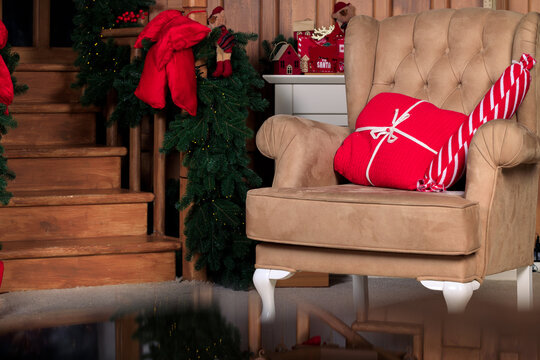 Cozy Christmas morning scene with gifts and festive decorations
