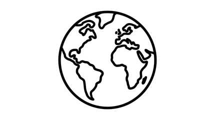 Obraz premium Simple line art icon of the earth globe showing continents of north and south america, europe, and africa