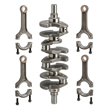 Crankshaft and four connecting rods isolated on white background