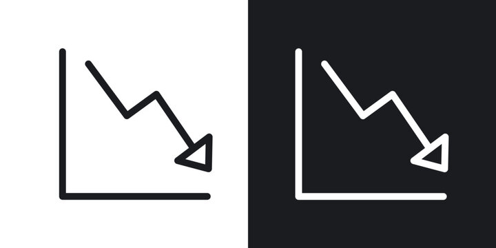 Arrow trend-down icon flat outline in black
