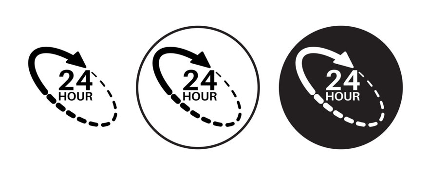 24 Hour time icon flat outline in black