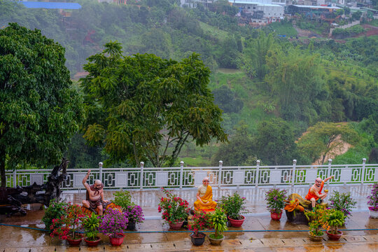 Buddhist statues on a terrace in Lam Dong Province