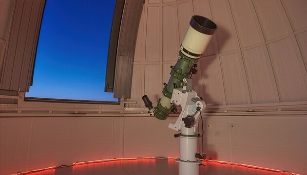 Space surveillance telescope inside observatory at twilight
