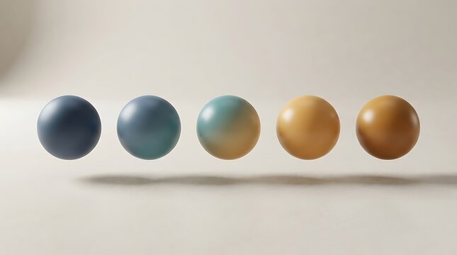 Abcde abstract color gradient spheres floating in a minimalist background with soft lighting