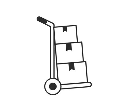 Hand truck vector icon, moving dolly with cardboard boxes, flat line symbol for apps and websites. Black silhouette